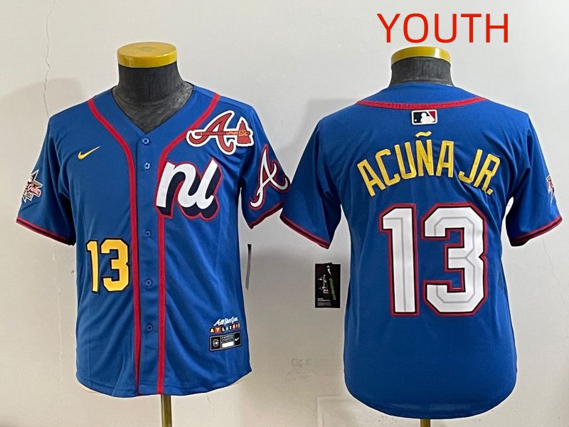 Youth 2025 Atlanta Braves #13 Acuna jr Blue All star Nike MLB Jersey style 9->youth mlb jersey->Youth Jersey